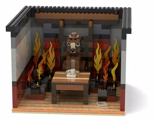 Qwen 3.8 Flash's build: Calm dog in a burning room